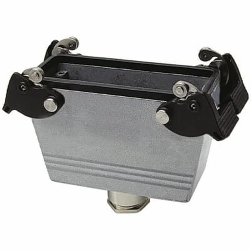 Double lever locking inline coupler hood with top entry, 24 contacts, NPT entry - 1 Inch x 1 Inch