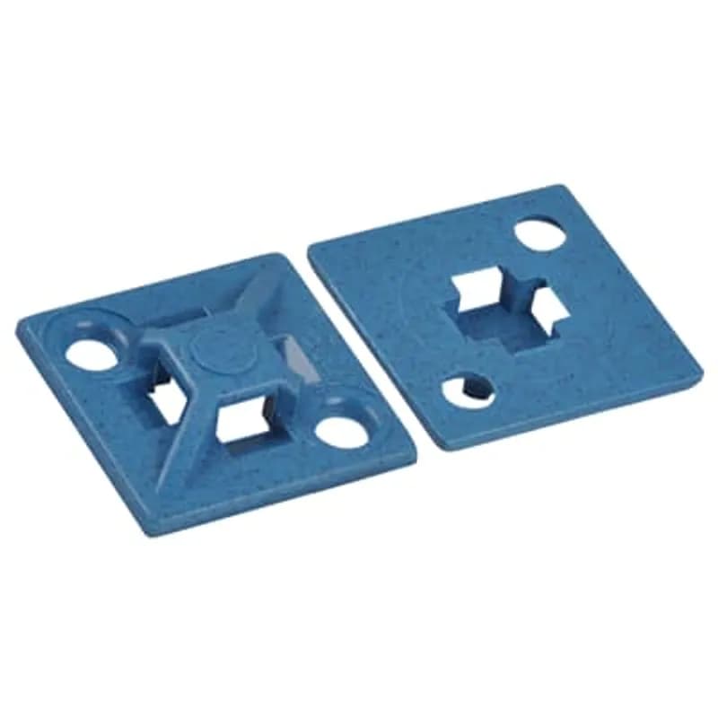 Four-Way Adhesive Mounting Base, Detectable Blue Nylon 6.6 for Temperatures up to 65 Degrees Celsius (149 F), Length of 19mm (0.75 Inches), Width of 19mm (0.75 Inches), Height of 4.9mm (0.19 Inches), Self-Adhesive Mounting Method, 100 Pack