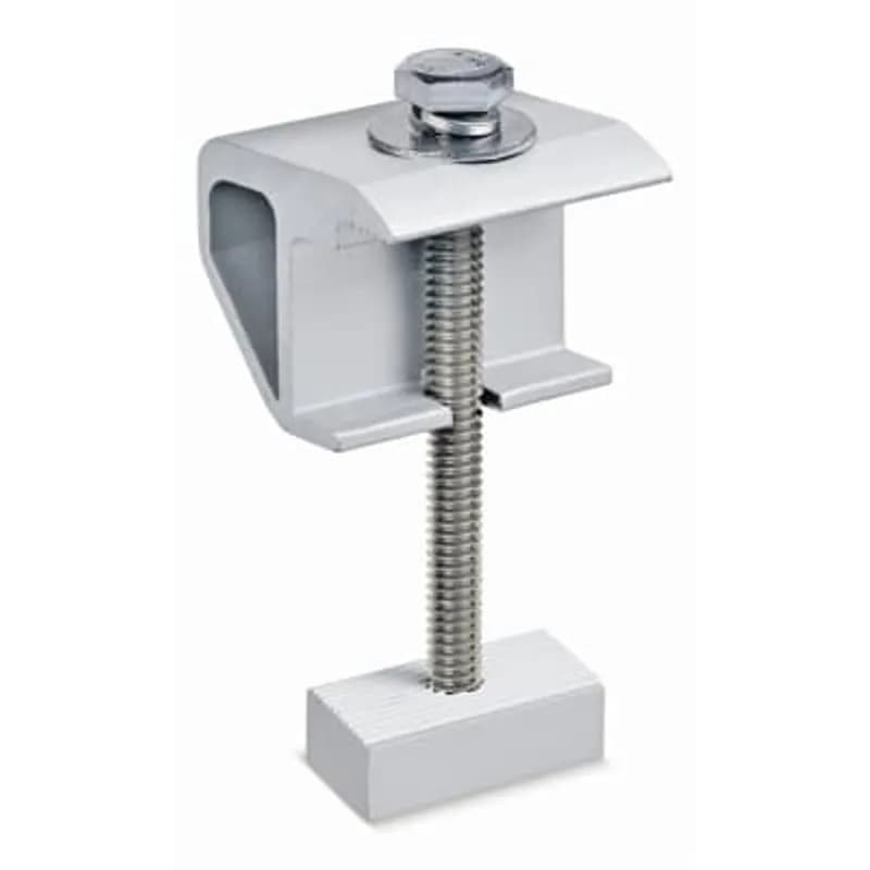 Universal L-style solar panel hold-down clamp