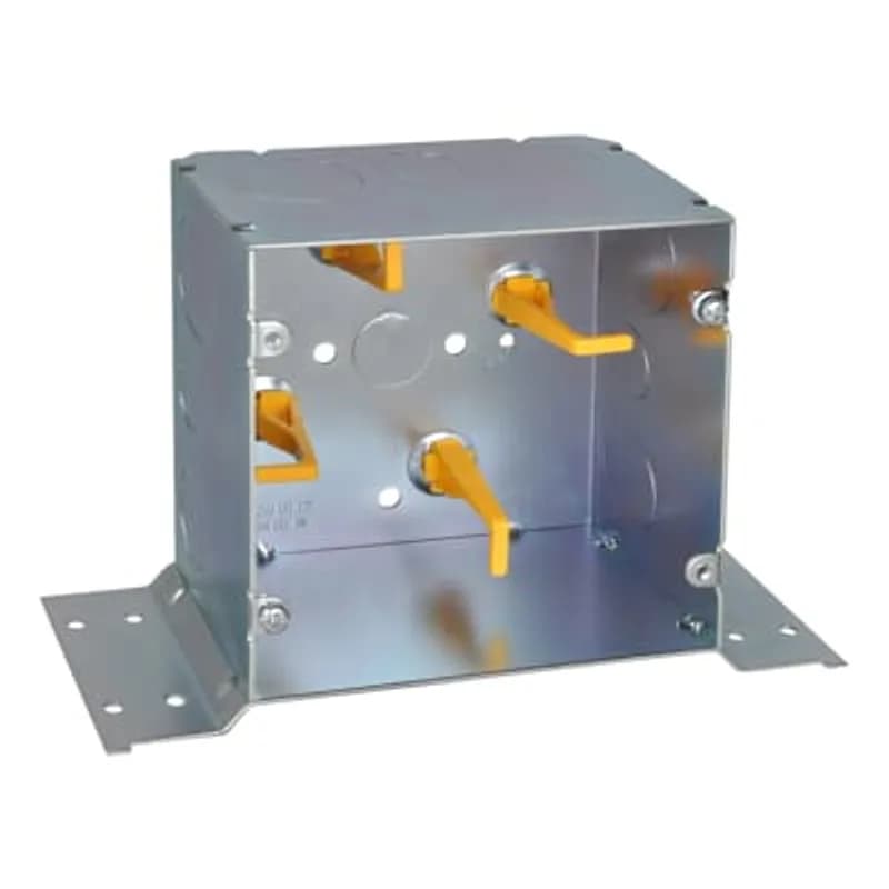 Telecommunication Box, 64 Cubic Inches, 5 Inches Square x 2-7/8 Inches Deep, 1/2 Inch, 3/4 Inch, and 1 Inch Knockouts, Pre-Galvanized Steel, with Cable Management Posts and CV Bracket