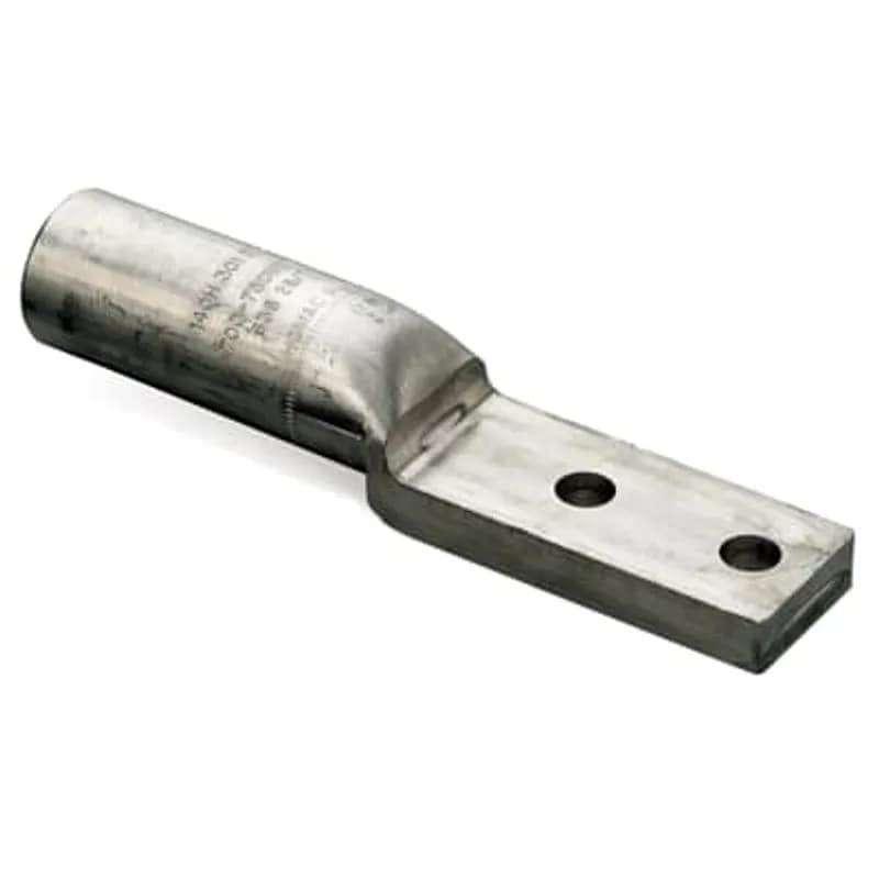 ABB - Installation Products SA 6 N - Aluminum Two-Hole NEMA Lugs - straight lug, #6 ACSR, #6 Compressed , #4 Solid - Compact. Installing dies TU, 52, BG, 243, 5/8, CSA22. Length 5-1/8 inch. Pad 7/8 inch wide x 3-1/16 inch long x 7/32 inch thick. (2) 9/16 inch diameter holes on 1-3/4 inch center. Barrel 1-15/32 inch. Oxide Inhibitor. Blue Cap. Dual Rated for Aluminum and Copper Conductors