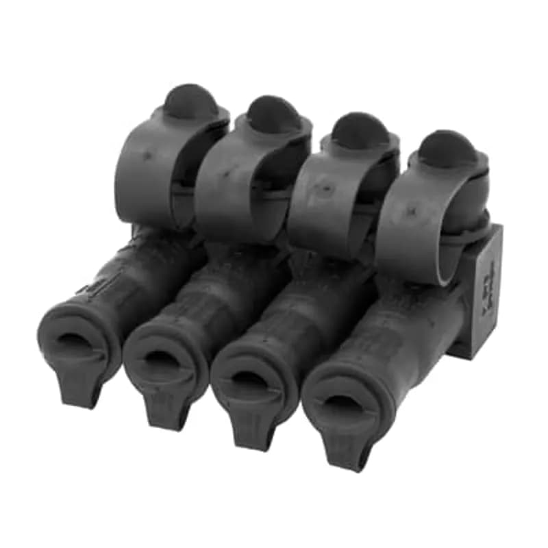 ABB - Installation Products RAB 4 C - Aluminum Multi-Port Connectors - RAB 350 Series, conductor range #12 Solid - 350 kcmil, length 4-13/16 inch, Oxide Inhibitor. 4 Outlets, Cap is attached by Strap.