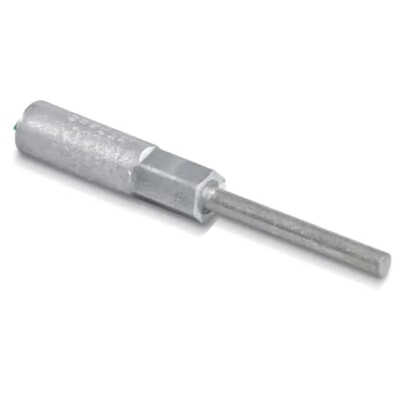 ABB - Installation Products PTF 1000-6 - Aluminum Pin Terminal 1000 kcmil. Dies 161, 302, 352, 292, 1 3/4. Tin-Plated Pin 6 inch long. Body 6.202 inch. Bores 1.193 Diameter x 3.390 inch long and .906 Diameter x 2.562 inch long. Brown Cap. Oxide Inhibiting Compound
