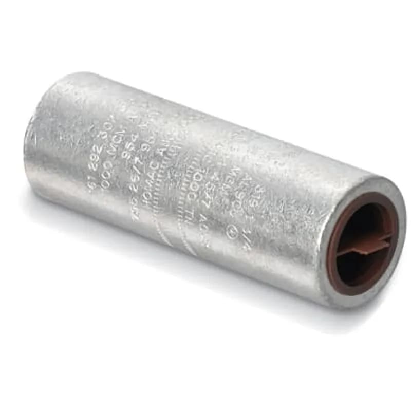 ABB - Installation Products ASC 1250 TN - Tin Plated Aluminum Straight Splices, 1250 kcmil AL-CU, installing dies 161, 727, 352, 1 7/8. Length 8 inch x 2 inch outside Diameter. Oil Stop. Oxide Inhibitor. Yellow Caps.