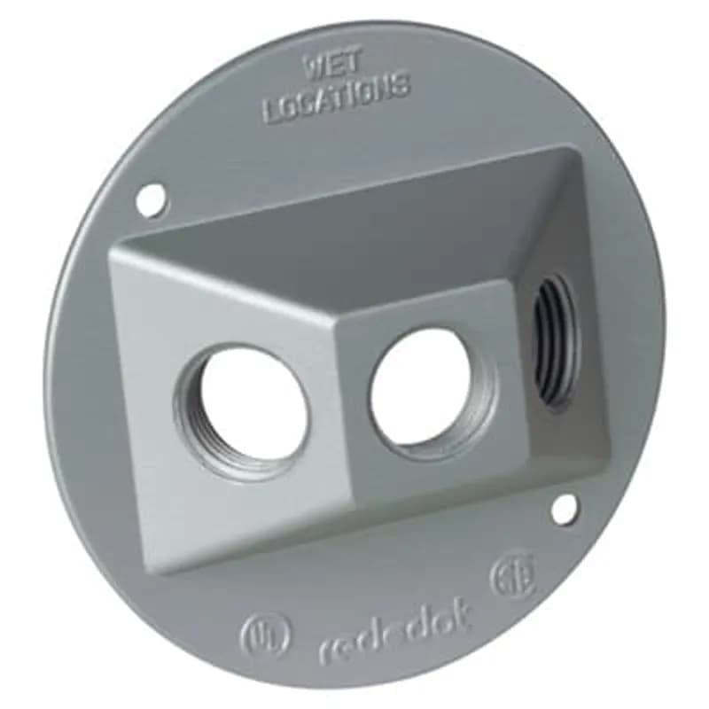 Round Standard Lampholder Cover, Diameter 4-1/8 Inches, Hub Size 1/2 Inch, Silver, Aluminum, Three Tapped Holes, with Gasket, Screws, and Plugs, Pack of 15