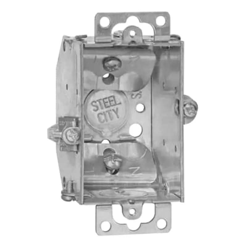Gangable Switch Box, 10.5 Cubic Inches, 3 Inches Long x 2 Inches Wide x 2-1/4 Inches Deep, 1/2 Inch Knockouts, Pre-Galvanized Steel, Beveled Corners, Non-Metallic Cable Clamps (C-1), Adapts to Any Wall Thickness up to 3/4 Inch, and Ears Flush for Old Work, For Non-Metallic Sheathed Cable, pack of 20, for Retail