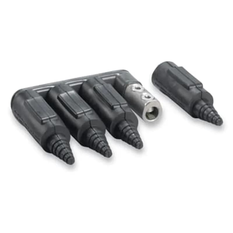 ABB - Installation Products UH 500-2 R - Aluminum Flood-Seal Twin-Screw Mechanical Connectors for 500 kcmil series - wire range 2-500 kcmil, length 3-7/8 inch, height 4-3/4 inch, outlets 2 with 2-Holes each. Black PVC Coating.
