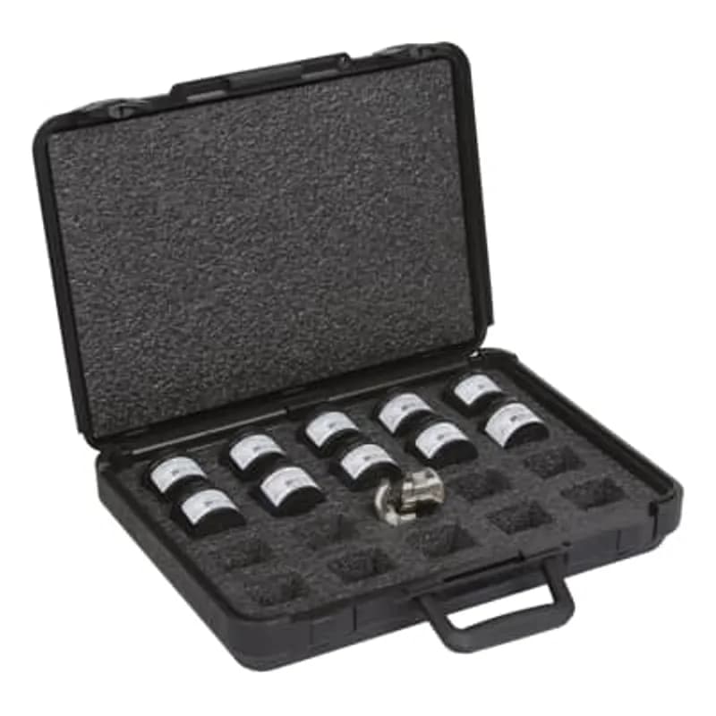 ABB - Installation Products 15500SS-K10 - 14 Ton Stainless Steel Hex Die Kit (#6 to 750 kcmil) for TBM12P, TBM14, and TBM15 Series Hydraulic Tools - Dies Include 24 (Blue), 33 (Brown), 42 (Pink), 45 (Black/Gold), 50 (Orange/Tan), 54 (Purple/Olive), 62 (Yellow), 71 (Red), 87H (Brown), 106H (Black) in Plastic Case.