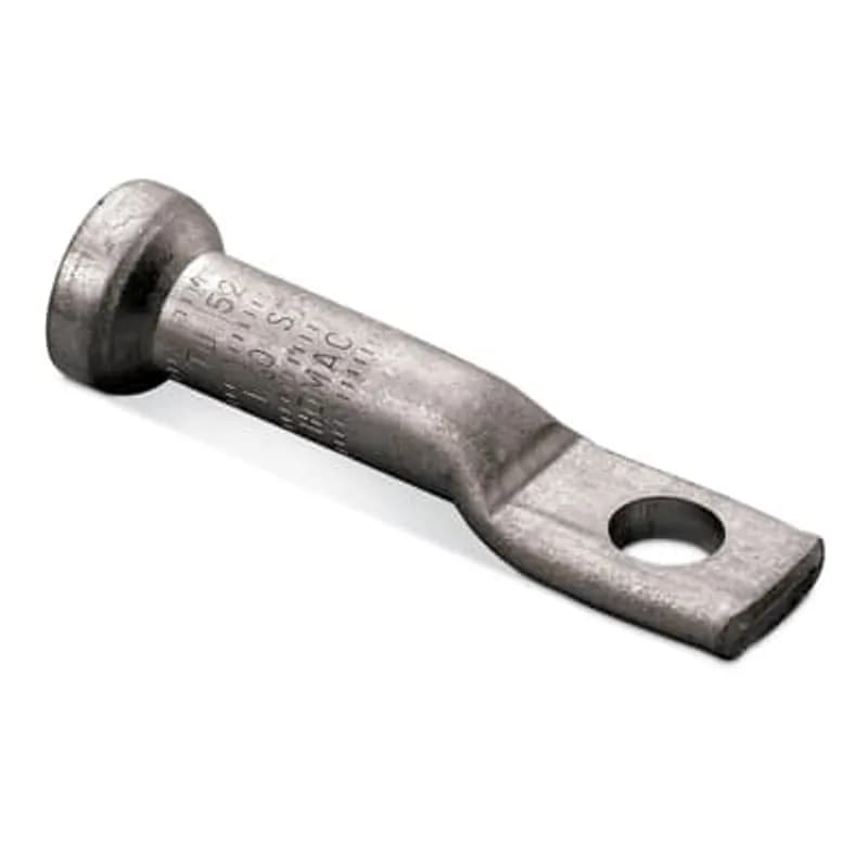 ABB - Installation Products RSG 10-48 - Aluminum One-Hole Lugs with Inner Shroud, Wire Size 10 Stranded, 8 Solid. Installing die 8A, TU. Length 3-3/8 inch. Pad 57/64 inch wide x 1-9/32 inch long x 13/64 inch thick. (1) 17/32 inch diameter hole. Barrel 1-7/8 inch. Oxide Inhibitor. Pink Cap.