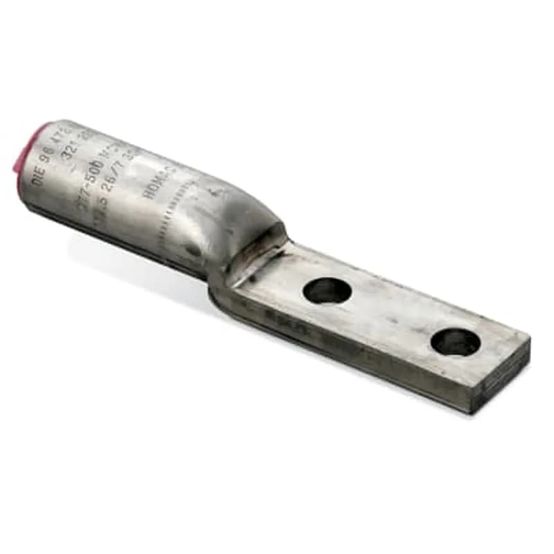 ABB - Installation Products SA 400 N - Aluminum Two-Hole Lug. Wire Range 400 Compressed, 336.4 - 400 Stranded, 500 Compact AL-CU, 366.4 (18/1) - 397.5 (18/1) ACSR. Installing dies 96, 299, 655, 321, 316, 13A, 1 1/8-1, 472, CSA28. Length 6-3/8 inch. Pad 1-1/4 inch wide x 3 inch long x 25/64 inch thick. (2) 9/16 inch diameter holes on 1-3/4 inch center. Barrel 2-7/16 inch. Oxide Inhibitor. Green Cap.