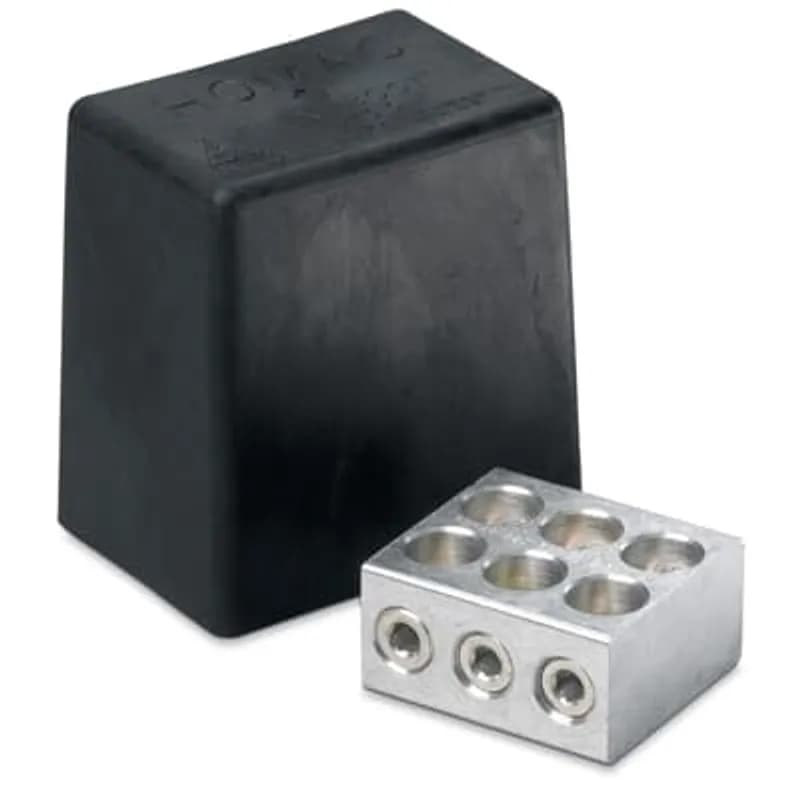 ABB - Installation Products ABC 350-33 C - Aluminum Set-Screw Bar Pedestal Connectors - Double-row Bar Cable Range 12-350, Length 3 inch, Width 2-1/2 inch, Boot No. FB 33, Outlets 6, With Oxide Inhibitor