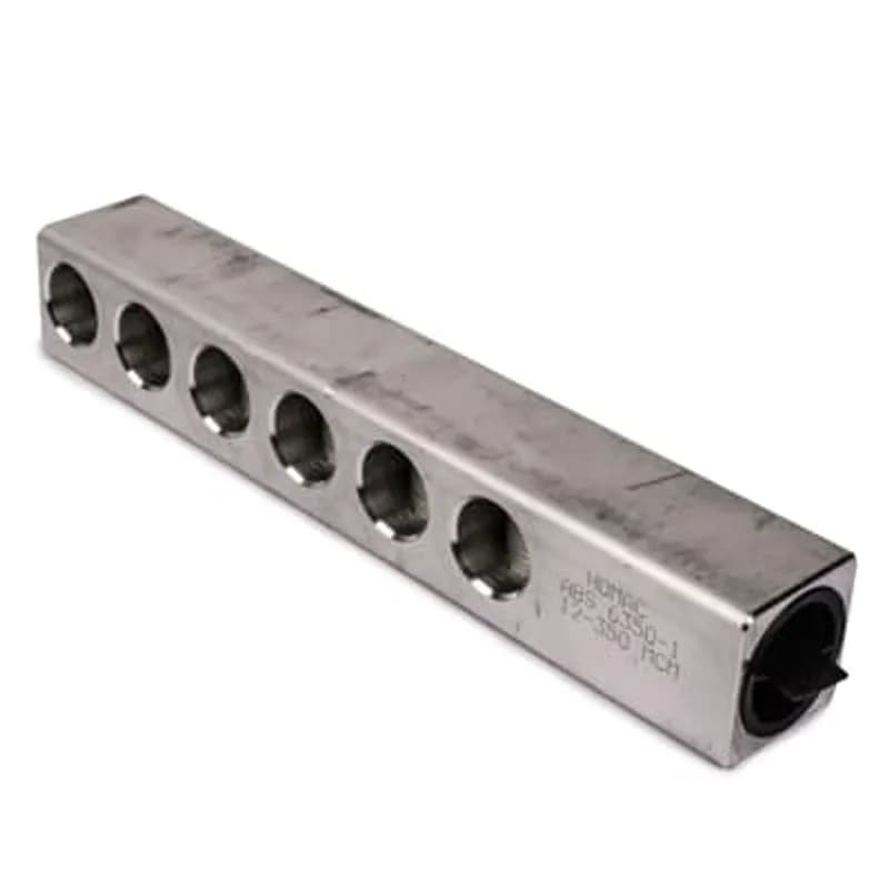ABB - Installation Products ABS 6350-1 SLC - Aluminum Screw-On Transformer Connectors - ABS In-line, single-line bar, cable range 12-350, length 7-1/4 inch, boot no. SB 11, stud size 1, outlets 6, with Street Light Outlet Option and Oxide Inhibitor
