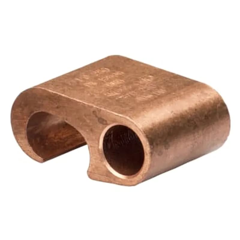 ABB - Installation Products 54865-CKN - Figure 6 Copper Compression Ground Tap Connector - Application Main 5/8 inch Rod, Application Tap 3/0 Stranded - 250 kcmil, Width 1-1/2 Inches, Height 2-3/16 inches, Ground Rod Should Be Pre-Crimped with Die 15506SS (45H)