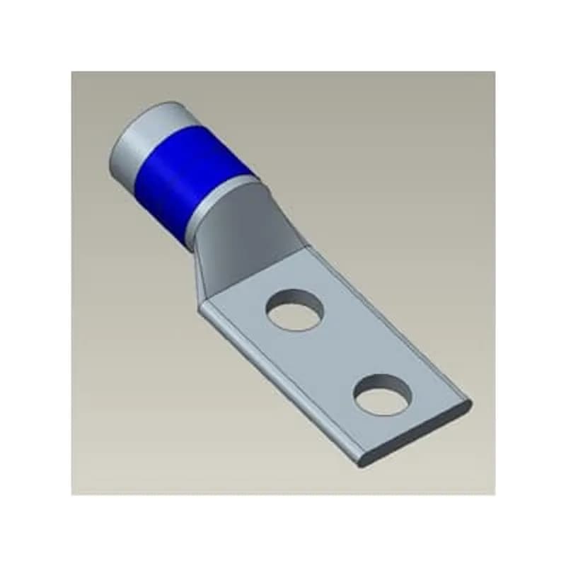 Copper Two-Hole Lug, Standard Barrel, Max 35kV, Wire Size 400 kcmil, 5/16 Inch Bolt Size, 1 Inch Hole Spacing, Tin Plated, Die Code 76, Die Color Code Blue