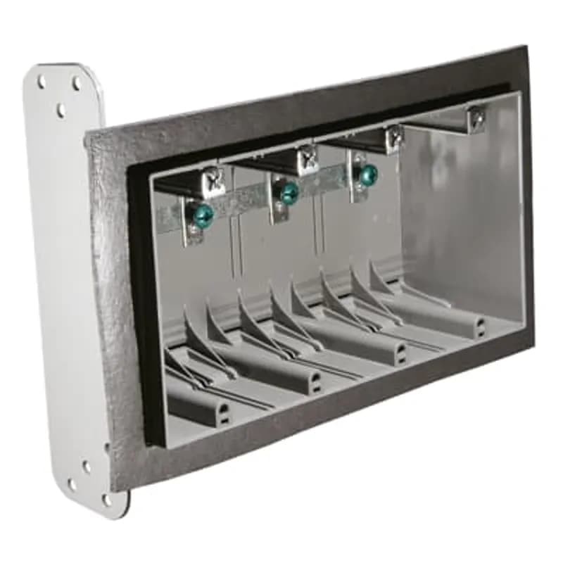 ABB - Installation Products 4-FWSW - Four-Gang Airtight Device Box, Volume 67 Cubic Inches, Length 3-3/4 Inches, Width 7-5/8 Inches, Depth 2-3/4 Inches, Color Gray, Material Non-Metallic, Cable Entries 16