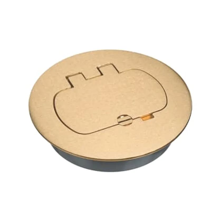 1-door brass GFCI and duplex floor box cover.