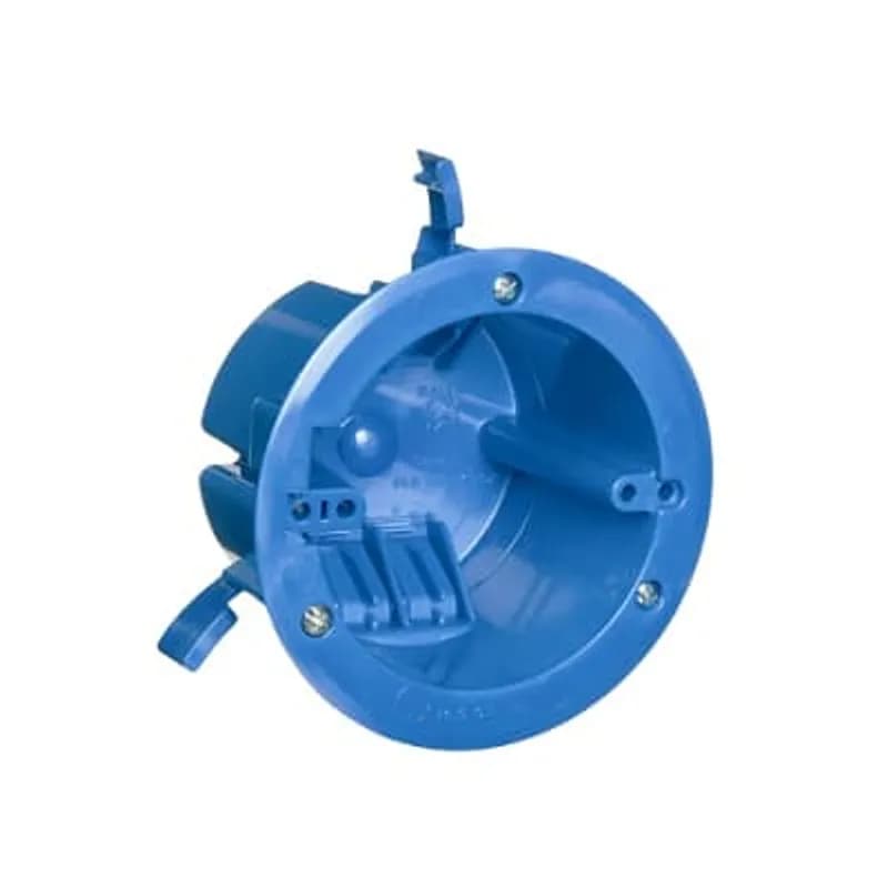 ABB - Installation Products B618RR-UPC - Round Old Work Box, Volume 18 Cubic Inches, Diameter 4-1/4 Inches, Color Blue, Material Polycarbonate, Mounting Means Swing Clamps