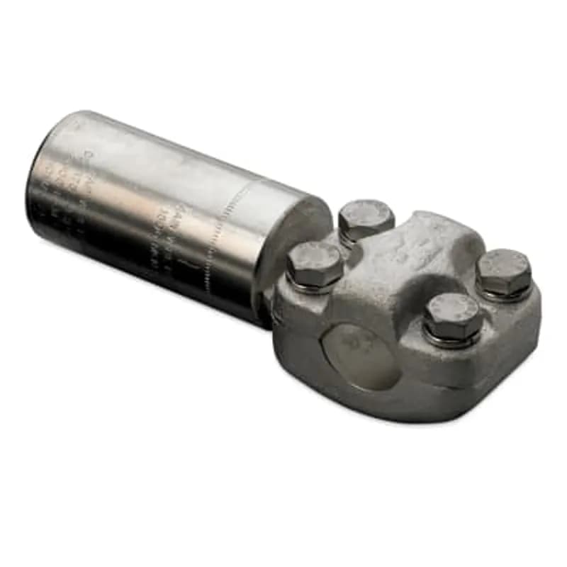 ABB - Installation Products 2131-11 - Copper Tin-Plated Clamp Tee Connector, Main 1000, Tap 500, Four Bolt Clamp Area is 2 inch wide x 2-11/16 inch long with 1-15/16 spacing longways between bolts and 1-1/4 inch sideways between bolts. Clamp has 1-5/32 inch diameter Hole between plate halves. Compression Barrel is 2-1/2 inch long x 1-1/16 inch Diameter with 53/64 inch Diameter Bore. Barrel Dies are TH 87 20 1 for 500 kcmil Copper Wire. Includes (4) Stainless Steel 3/8-16 x 1-1/2 inch full threaded Bolts and (4) Stainless Steel 3/8 inch Lock Washers.