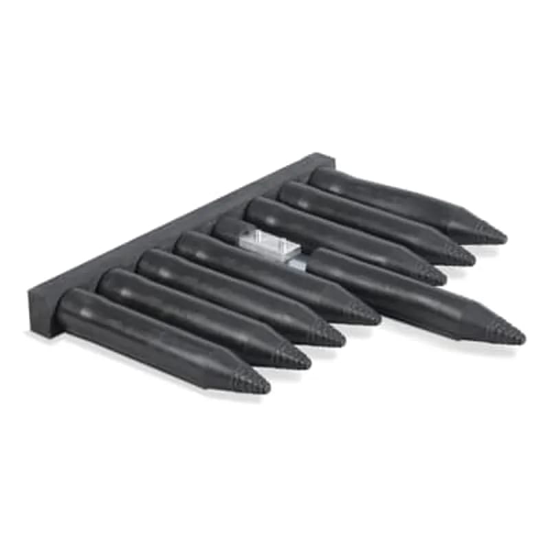 ABB - Installation Products FS 5-175-6 BF 45 R - Multi-Port Transformer Connector - Bus 5 positions/towers with two 1/2 inch holes per tower, 1000 MCM, 11.750 inches x 12.531 inches. Welded 45 Degree Aluminum Pad with Six 0.625 inch Diameter Holes (Spacing 1.625 inch side to side and 1.750 inch front to back) on 5 inch x 3.312 inch x .750 inch Thick Pad. Coated with Black PVC. Includes 10 Screws for Towers. Right Hand Pad.
