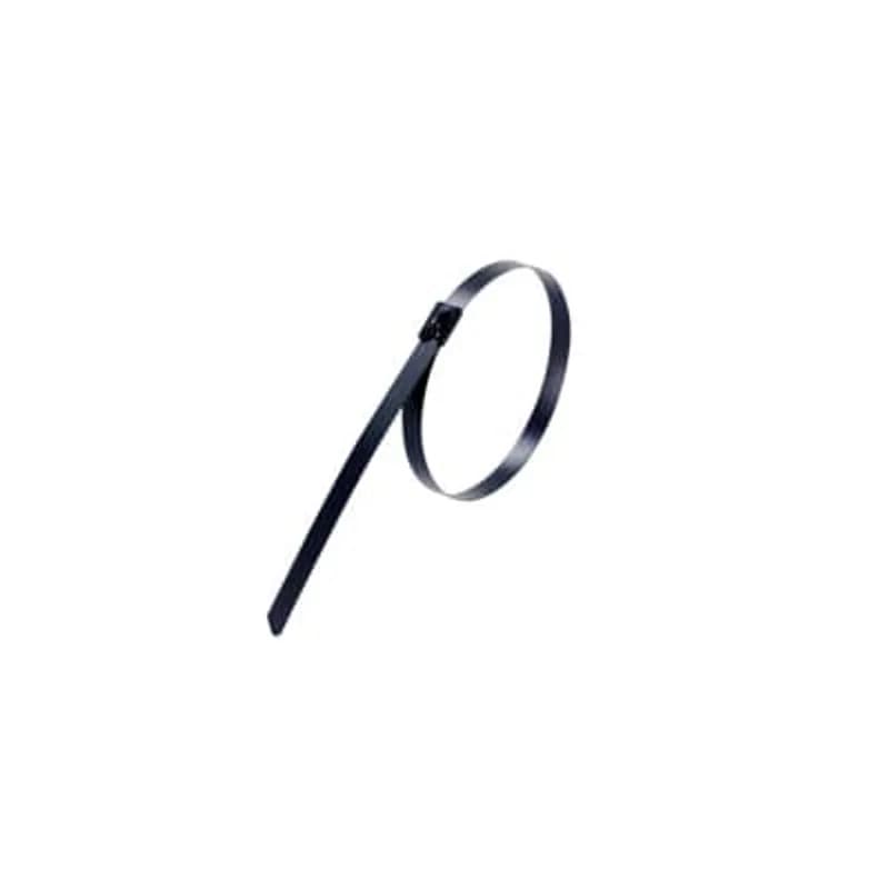 ABB - Installation Products YLS-4.6-100BC - Ball-Lock 316 Stainless Steel Cable Tie, Black Polyester Coating, for Temperatures up to 150 Degrees Celsius for Indoor and Outdoor Applications, Length of 100mm (3.94 inches), Width of 4.6mm (0.181 inches), Thickness of 0.36mm (0.01 inches), Tensile Strength Rating of 440 Newtons (100 pounds)