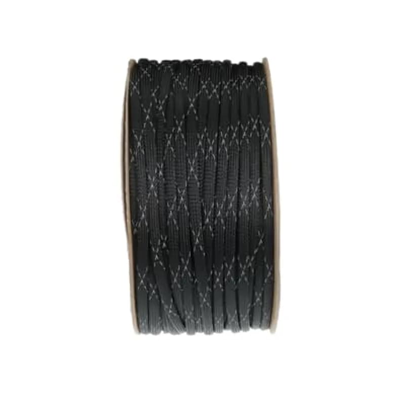 Polyethylene Terephthlate (P.E.T.) Braided Wire Sleeving, Expandable, Black, Nominal I.D. of 9.53mm (0.38 Inches), Nominal Diameter Range of 4.75mm (0.19 Inches) to 15.88mm (0.63 Inches), 152.4m (500 Foot) Bulk Reel