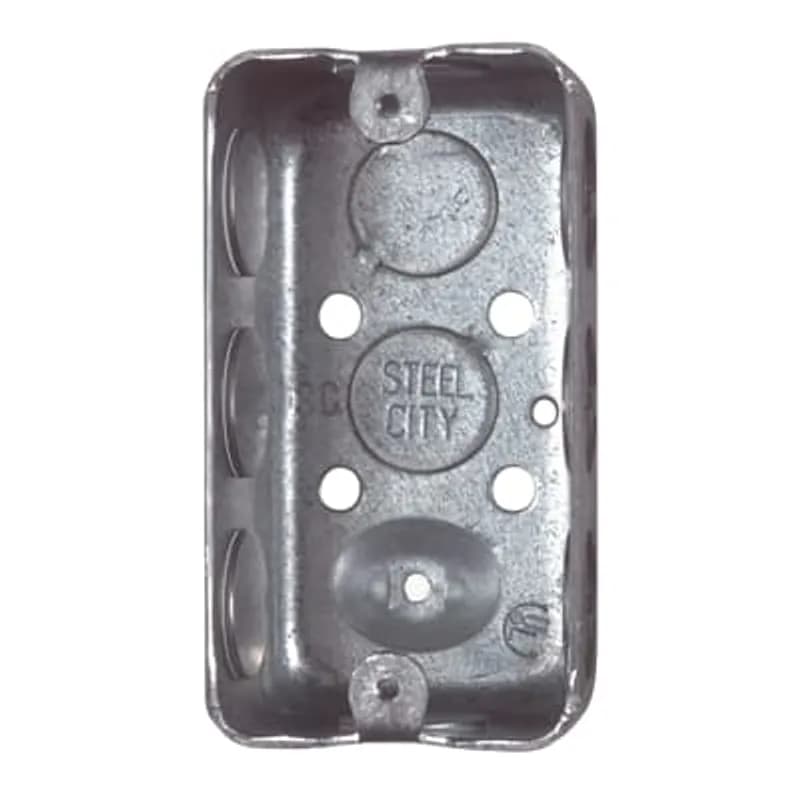 One Gang Utility Box, 14.5 Cubic Inches, 4 Inches Long x 2-1/8 Inches Wide x 2-1/8 Inches Deep, 1/2 Inch Knockouts, Pre-Galvanized Steel, Drawn Construction, For use with Conduit, pack of 25, for Retail