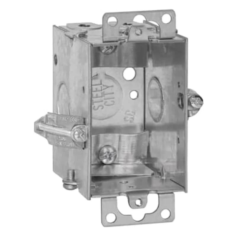 Gangable Switch Box, 12.5 Cubic Inches, 3 Inches Long x 2 Inches Wide x 2-1/2 Inches Deep, 1/2 Inch Knockouts, Pre-Galvanized Steel, Non-Metallic Cable Clamps (C-5), Ears Flush, and Adapts to Any Wall Thickness up to 3/4 Inches, For Non-Metallic Sheathed Cable. Carton of 20.