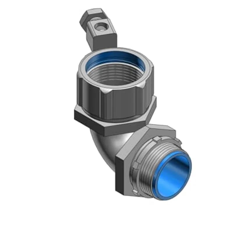 ABB - Installation Products 5351GR-DW6 - 3/8 Inch External Bonding Liquidtight Insulated Connector Flexible Metal Conduit Fitting, 90 Degree Angle, With Revolver Lug, With Copper Lug for Awg #14 to #8 Ground Wire, for Use In Wet Locations, With Stainless Steel Screw Set, 25 Pieces