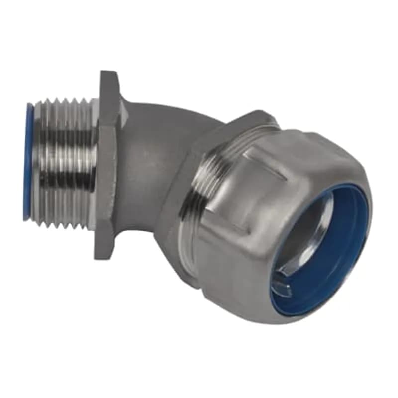 ABB - Installation Products 5347SST6 - 2 Inch Liquidtight Fitting for Flexible Metallic Conduit, 45 Degree, UL/CSA Listed, High UV Resistance, NEMA Ratings: 3, 3R, 4, 4X, Length 5.00 Inches/127.00mm, Width 3.05 Inches/77.47mm, Height 3.85 Inches/97.76mm, Temperature Range 0 to 105 Degrees C, 316 Stainless Steel with Duraplated Ground Cone