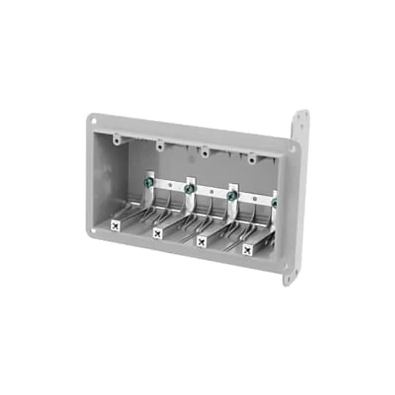 ABB - Installation Products 4-WSW - Four-Gang Device Box, Volume 67 Cubic Inches, Length 3-3/4 Inches, Width 7-5/8 Inches, Depth 2-3/4 Inches, Color Gray, Material Non-Metallic, Cable Entries 16