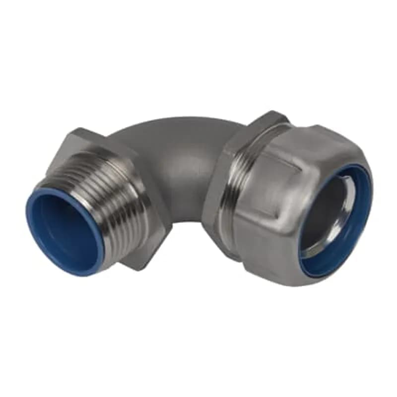 ABB - Installation Products 5356SST6 - 1-1/2 Inch Liquidtight Fitting for Flexible Metallic Conduit, 90 Degree, UL/CSA Listed, High UV Resistance, NEMA Ratings: 3, 3R, 4, 4X, Length 4.58Inches/116.33mm, Width 2.56 Inches/65.02mm, Height 3.88 Inches/98.55mm, Temperature Range 0 to 105 Degrees C, 316 Stainless Steel with Duraplated Ground Cone