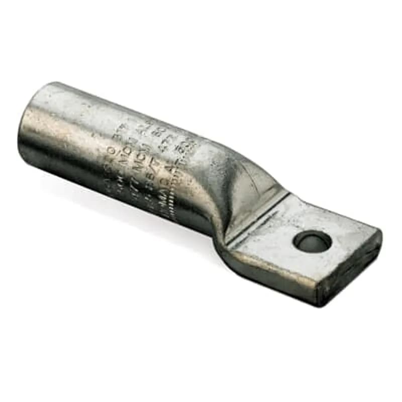 ABB - Installation Products AL 1/0-38 TN - Tin-Plated Aluminum Compression Lug for Aluminum and Copper Terminations, One-Hole NEMA Pad, 1/0 Stranded AL9CU, 3/8 inch Bolt Hole, 3-1/8 inch long, Pad 7/8 inch wide x 1-5/16 inch long. Barrel Bore 1-5/16 inch Depth. Dies TU, 52, BG, 243, 5/8. Oxide Inhibitor. Tan Cap.