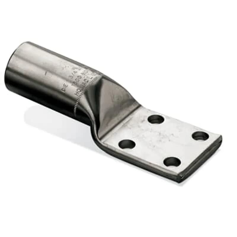 ABB - Installation Products L 500-4 N - Tin Plated Copper Four Hole Compression Lug, 500 kcmil Copper, Installing Dies TH, 87, 20, 1. Length 8-1/2 inch. Pad 3 inch wide x 3-19/64 inch long x 25/64 inch thick. (4) 9/16 inch Diameter Holes on 1-3/4 inch Centers. Barrel 4 inch long.