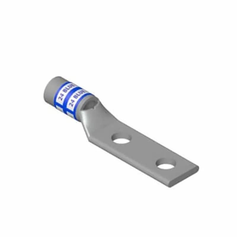 Copper Two-Hole Lug, Standard Barrel, Peep Hole, Max 35kV, Wire Size #8 AWG, 3/8 Inch Bolt Size, 1 Inch Hole Spacing, Silver Plated, Die Code 21, Die Color Code Red