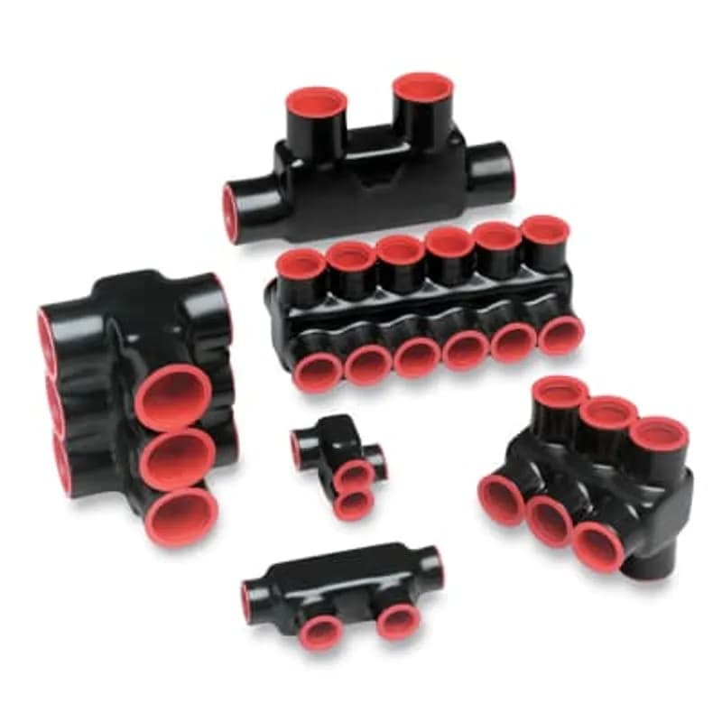 ABB - Installation Products AMTS20144 - AMT 4 Multi-Port Same Side PVC Connector, Ultraviolet Resistant, Wire Range 2/0-14 Str, Length 3.08 Inches, Width 1.50 Inches, Height 1.63 Inches, Hex Size 3/16 Inch, Black Insulation