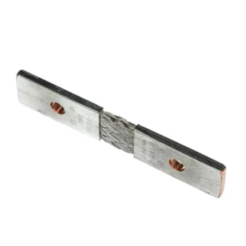 ABB - Installation Products FB2D6-1 - Tinned Copper Flexible Braid Connector for Grounding, 6 inch length x 1.25 inch wide x .25 inch thick, Number of Braids in Assembly 2 - 1 Across and 2 Layers Thick. Pad 1.25 inch wide x 2.5 inch long. One 0.438 inch Diameter hole on each Pad. 153600 Circular Mil Area.