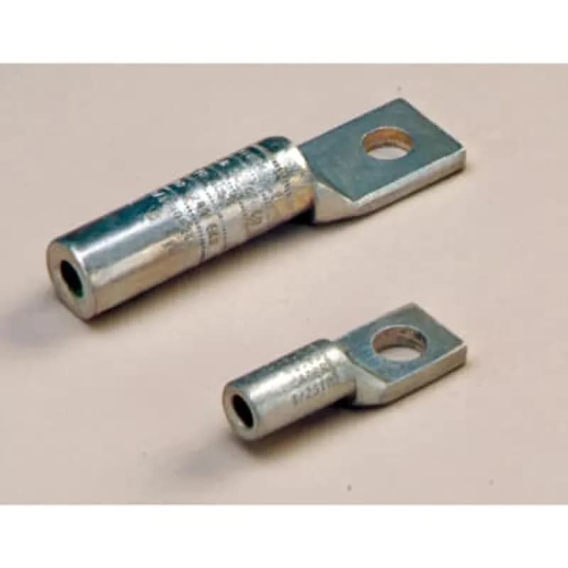 ABB - Installation Products H0220 - Tinned-Aluminum 1-Hole Spade Connector. Conductor Size 220 - #2 Stranded/Compressed or #1 Solid/Compact. Used for Ranger2 Lug Cable Terminator. For Aluminum or Copper Conductor. Length 3.188 inch, Pad .250 inch thick x .906 inch wide. Hole size .562 inch diameter.