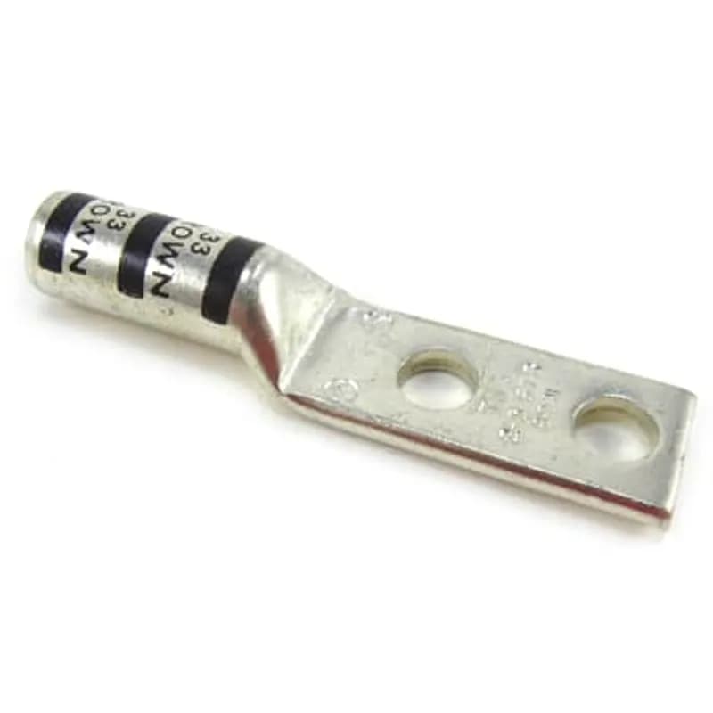 ABB - Installation Products 54811BE0816PF - Copper Two-Hole Lug, Long Barrel, Blind End, Max 35kV, Wire Size #2 AWG, 1/2 Inch Bolt Size, 1 Inch Hole Spacing, Plain Finish, Die Code 33, Die Color Code Brown