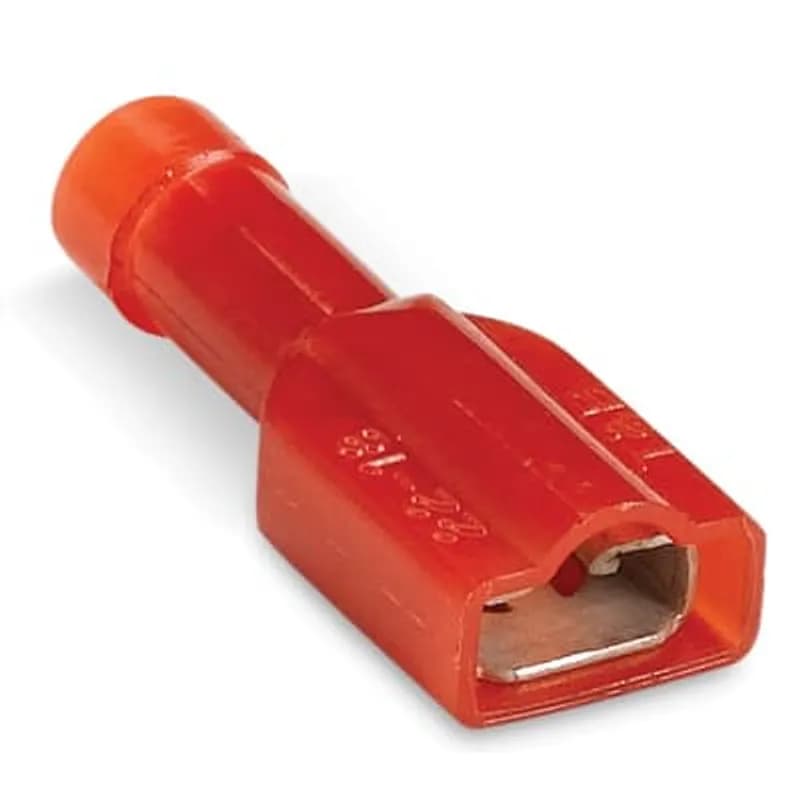 ABB - Installation Products KNF18-187-020FD-M - Nylon Insulated Female Disconnect, Length 0.795 Inch, Width 0.197 Inch, Tab Size 0.187 x 0.02, Wire Range 22-16 AWG, Brass, Tin Plated, Red