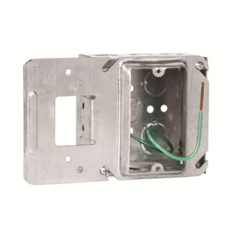 ABB - Installation Products 52171X-CMD17 - Pre-assembly with Box support cover, 1/2 inch raised two devices, 4 inch pre-galvanized steel square box with C-3 armored cable clamps and pre-installed pigtail.