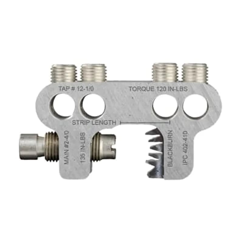 ABB - Installation Products IPC 402-410 K - Aluminum, Insulation Piercing Connector with Black Santoprene Cover, 3 inch High, 3/4 inch Thick, 1-9/16 inch Wide. Wire Size Main #2 to 4/0, Tap #12 to 1/0. Includes (4) 7/16-20 x .440 inch Screws and (1) 1/2-20 x 1.125 inch Screw. Tin-Plated Connector and Screws. Cover Overall Length is 8.95 x 2.15 inch wide with Hinge in middle.