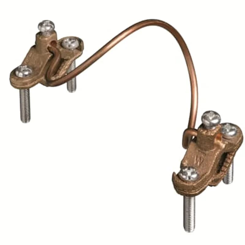 ABB - Installation Products WHMBONDINGKIT-B1-5 - Water Heater / Meter Bonding Kit. Contains (2) 1/2 inch to 1 Inch Brass Ground Clamps and 24 Inches of Copper Conductor #6 AWG Solid Wire. Bonds Water Heater Pipes to Reduce Galvanic Corrosion Inside the Tank. Bonds Water Meter Maintaining Continuity Across the Meter. Commercial and Residential Applications.