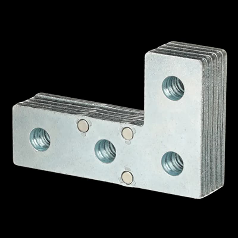 Plate with Magnets, 90 Degree Corner, Height 3-1/2 Inches, Length 5-3/8 Inches, Hole Diameter 9/16 Inch on 1-7/8 Inch Centers, Electro-Galvanized Steel