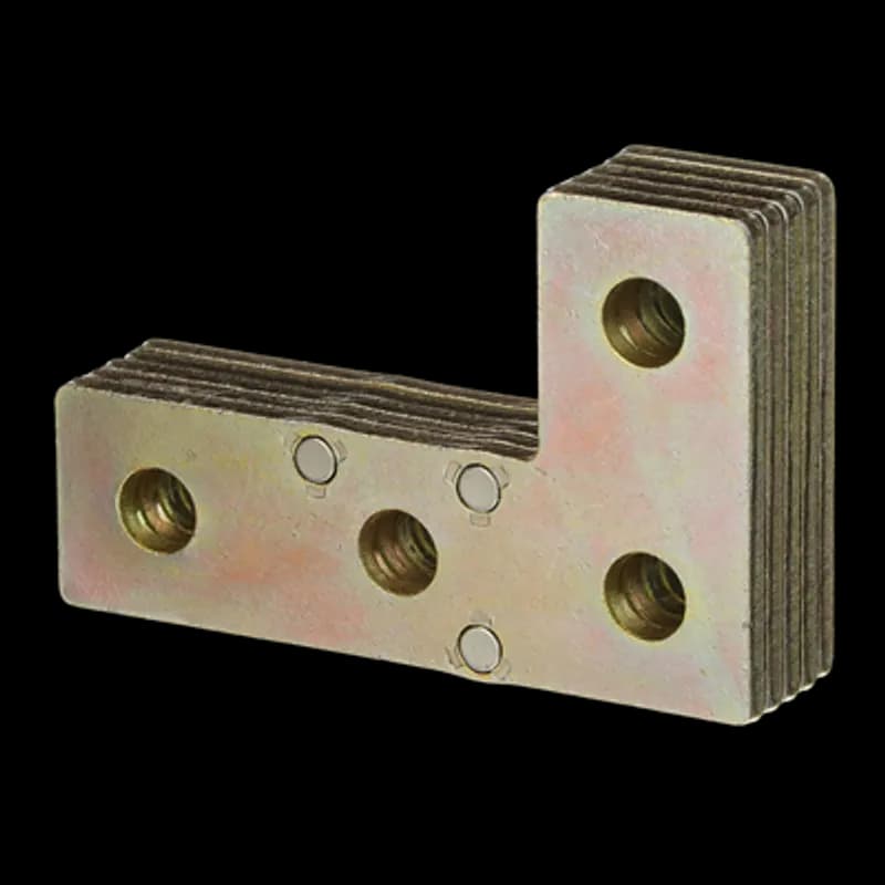 Plate with Magnets, 90 Degree Corner, Height 3-1/2 Inches, Length 5-3/8 Inches, Hole Diameter 9/16 Inch on 1-7/8 Inch Centers, Gold Galvanized Steel