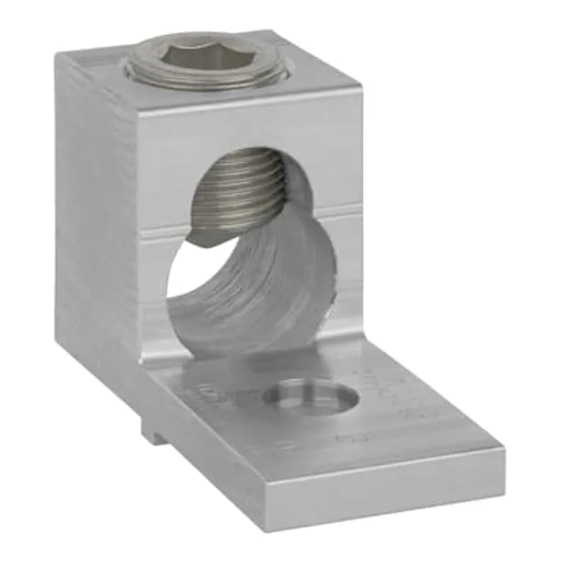 ABB - Installation Products ADR6004-AR - Tin Plated Aluminum Mechanical Lug with 1/2 inch Bolt Hole. AL9CU. Wire Range 600 kcmil to #4 AWG, 600 Volts, 7800 min. Length 3 inch. Width 1-3/8 inch. Pad is 5/16 inch Thick. Anti-Rotational.