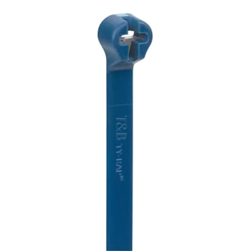 Detectable Anti-Microbial Cable Tie, Bright Blue Blue Polyamide (Nylon 6.6) for Temperatures up to 85 Degrees Celsius (185 F) for Indoor Applications, Length 92mm (3.6 Inches), Width of 2.3mm (0.09 Inch), Thickness of 0.9mm (0.035 Inch), Tensile Strength Rating of 50 Newtons (11 Pounds)