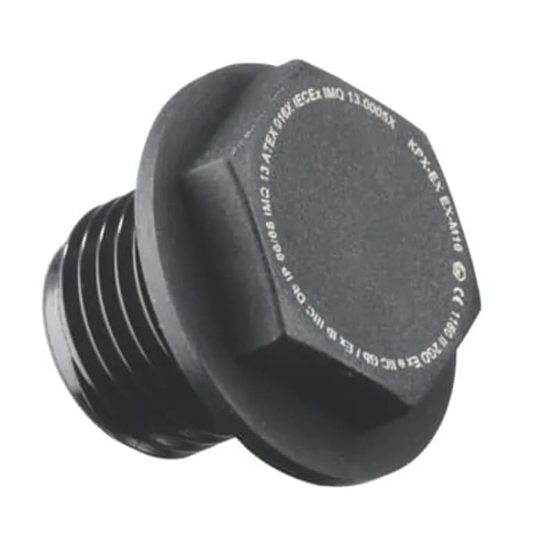 Stopping Plug, M50 Thread, Suitable for Use in Zones 1, 2 , 21, and 22, Exe I, Exe II, and Extd IIIC, IP66-68 Rating, Flame Retardant Polyamide (Nylon 6), Black