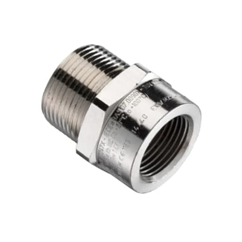 ABB - Installation Products EXN/M20-050/TC - Adapter, Thread Converter, M20 Male Thread to 1/2 Inch NPT Female Thread, Suitable for Use in Zones 1, 2 , 21, and 22, Ex e and Ex d, UL1203, Nickel Plated Brass