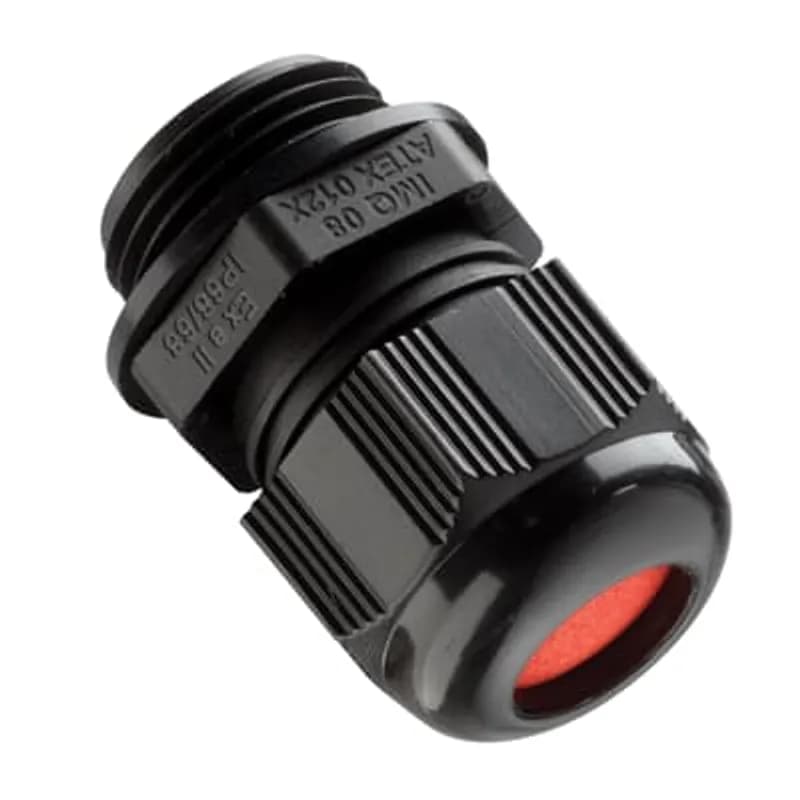 Single Compresion Cable Gland, M20 Metric Thread, Increased Safety Ex e and Intrinsic Safety Ex i, Cable Range 10 to 14mm, Thread Length 10mm, Nylon, Black