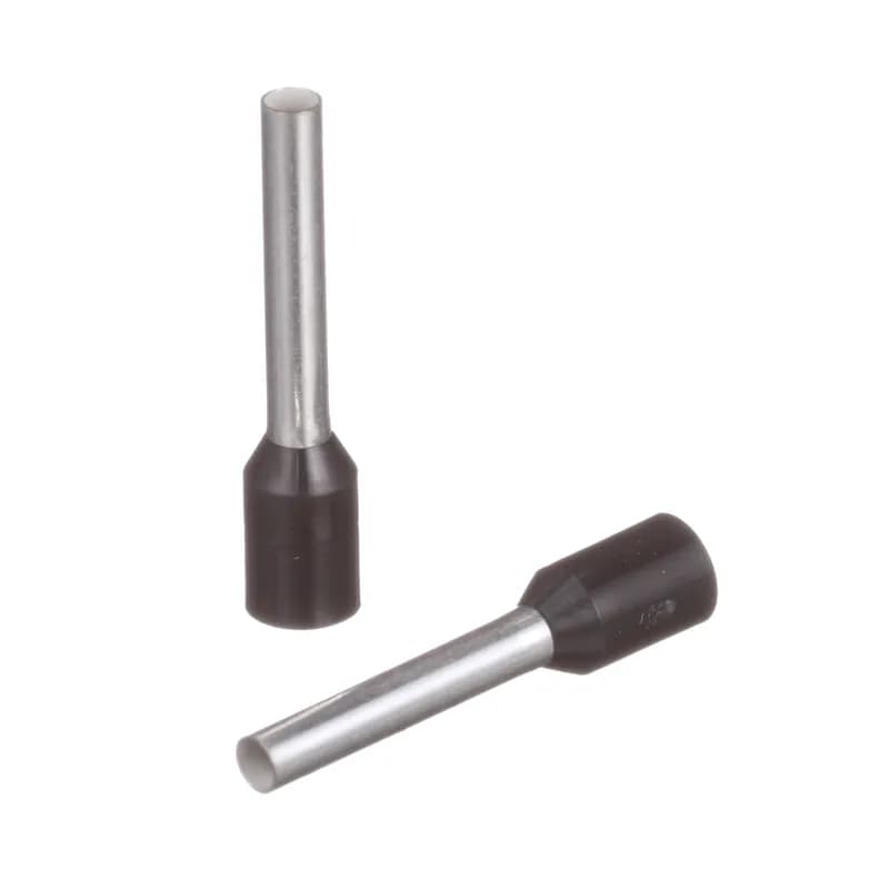 Covered ferrules single wire black DIN end sleeve, 16 AWG, 12mm pin length.
